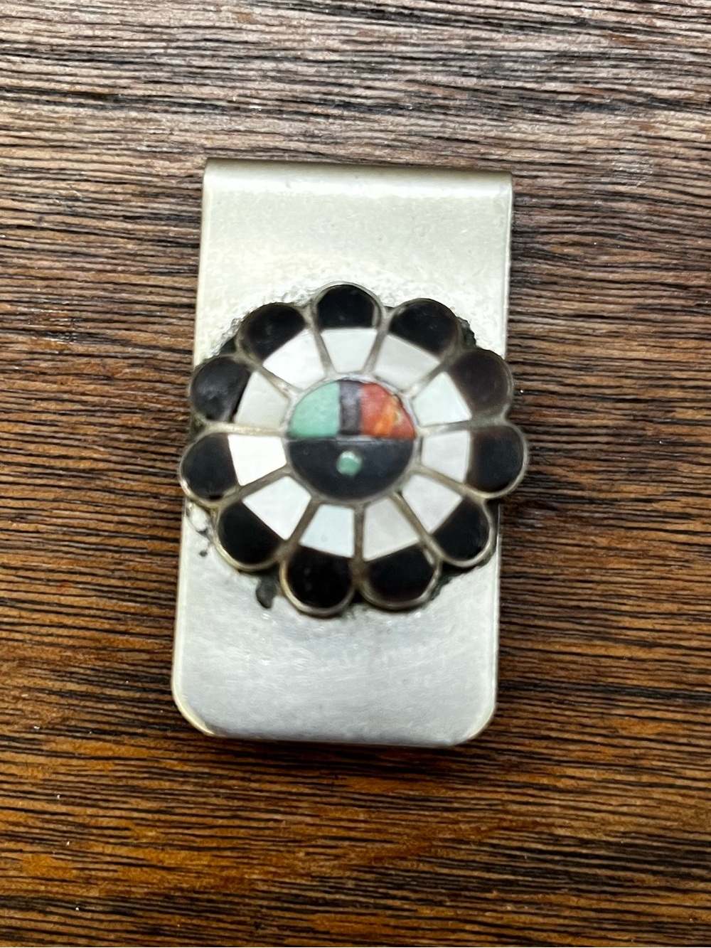Native American Zuni Silver Stone Inlay Money Clip